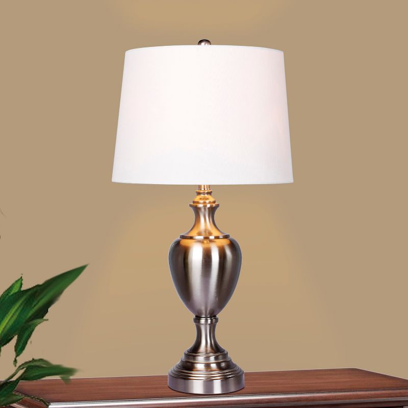 2pk Pedestal Base Metal Table Lamps Steel/White  - Fangio Lighting