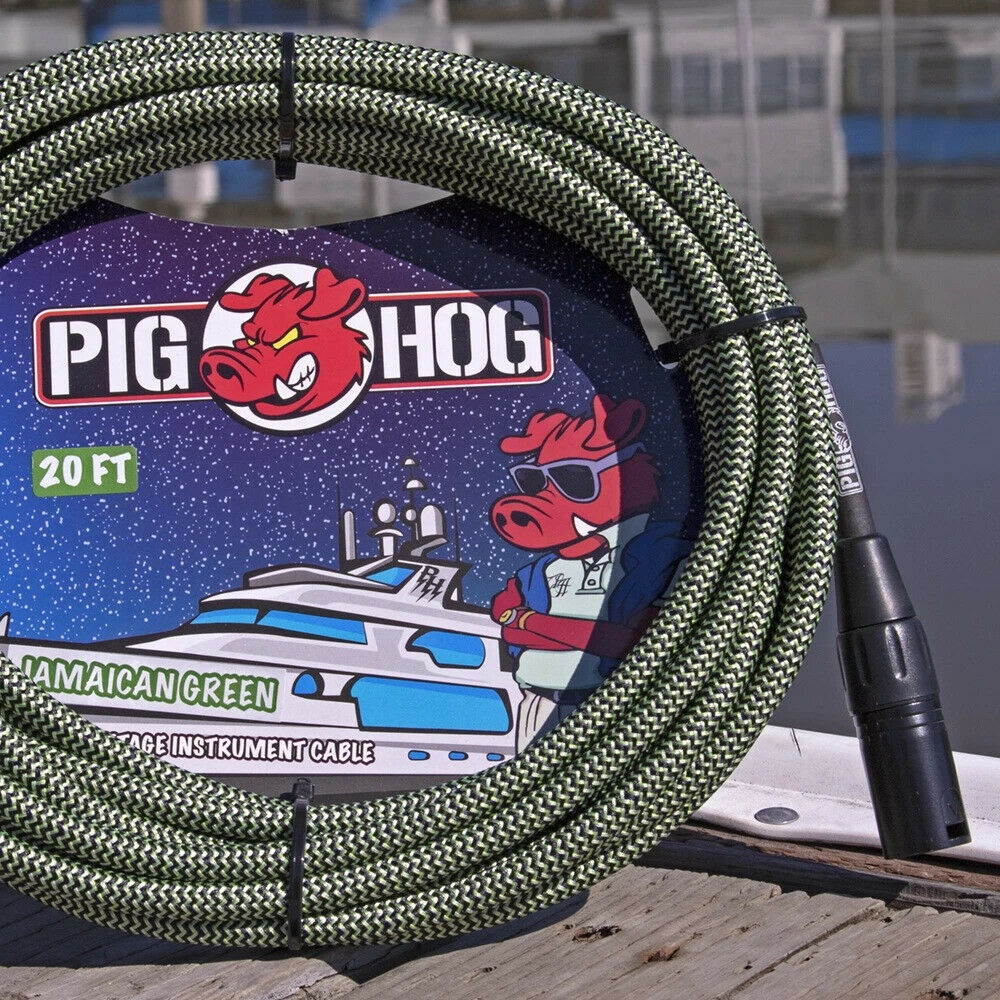 2-Pack Pig Hog Jamaican Green Woven High Performance XLR Microphone Cable, 20 Ft