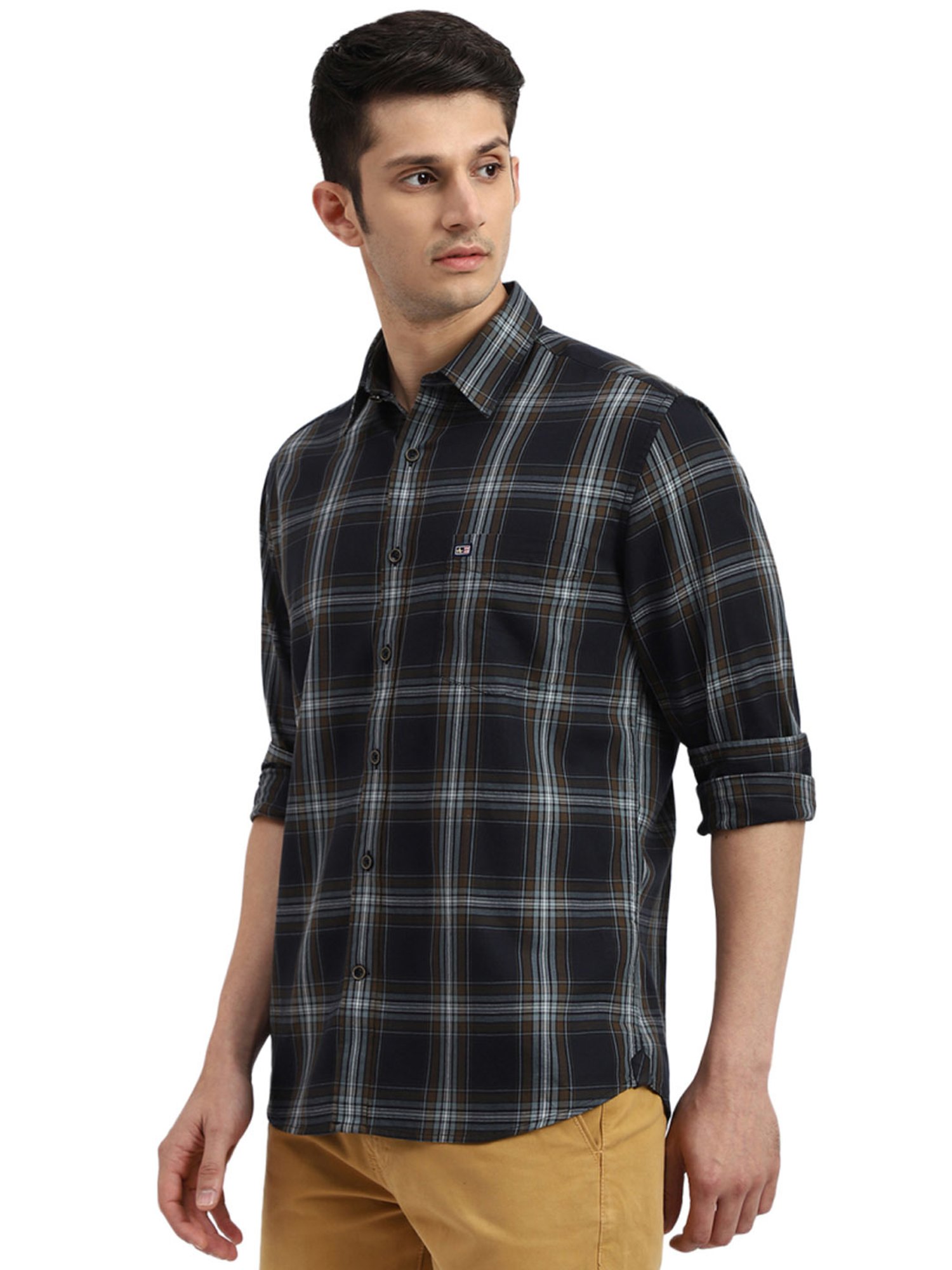 Arrow Black Cotton Slim Fit Checks Shirt