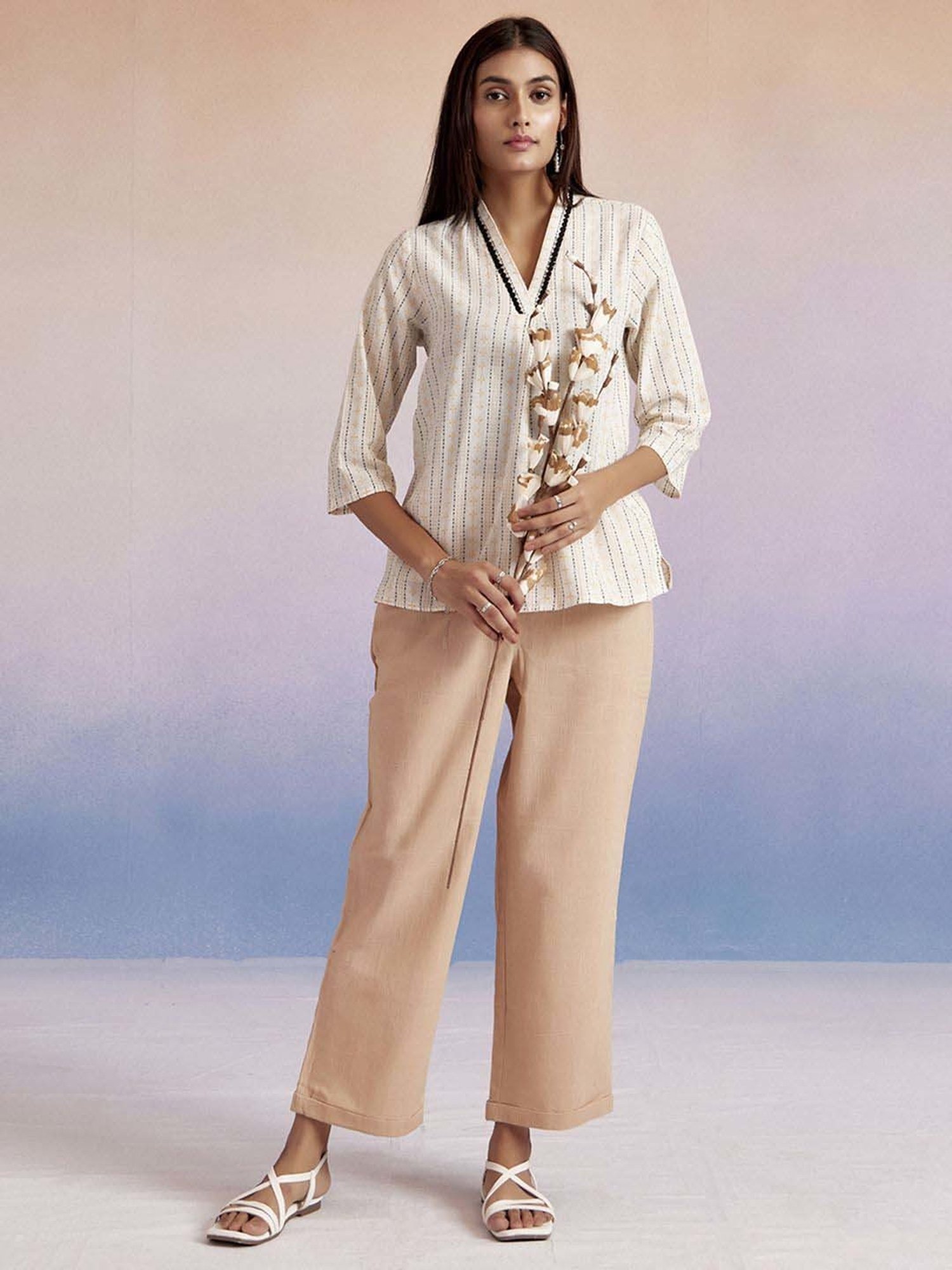 Jaipur Kurti Off-White Cotton Embroidered Top