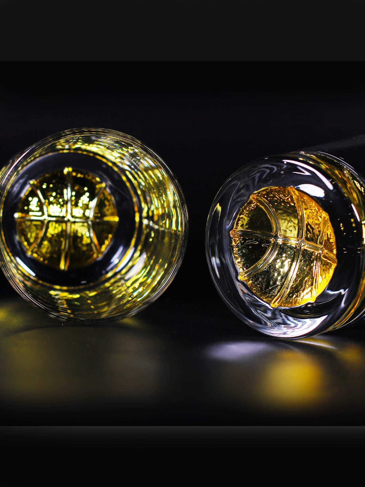 Melbify Gold Basket Ball Transparent Whiskey Glass 300ml - Set of 2