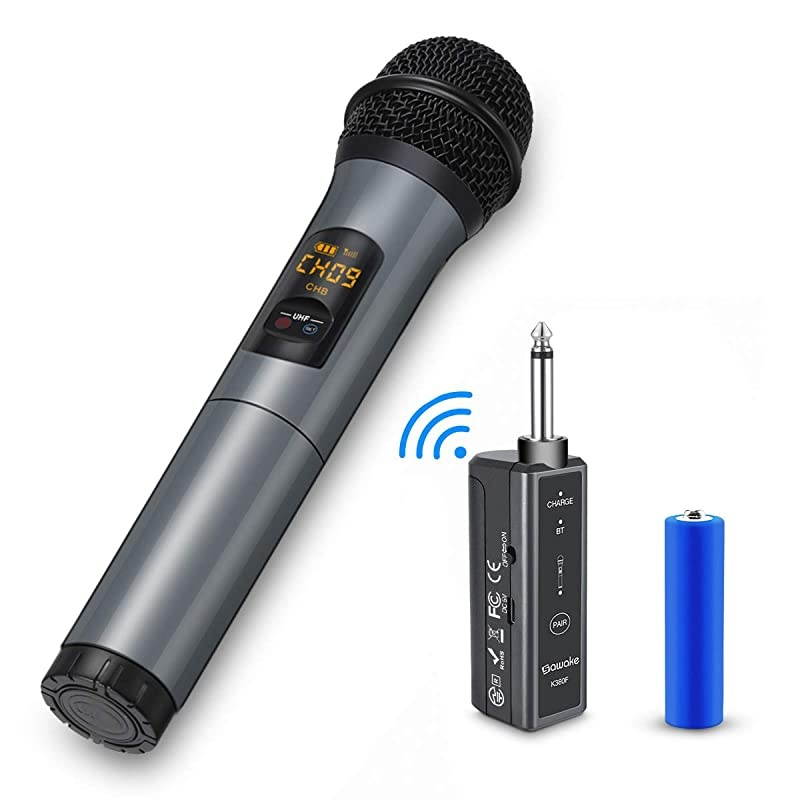 Microphone, 10 Channel UHF Bluetooth Microphone System, Dynamic Handheld Cordless Mic with Rechargeable Receiver(Work 10hrs) for Karaoke/Singing/Speaker/Church/Speech (100ft Range)