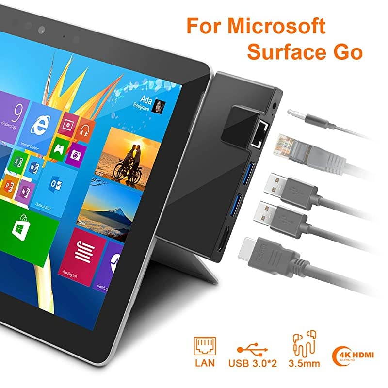 Surface Go Docking Station, USB C Hub HDMI Adapter 5 in 1 Type C Hub with 1000M RJ45 Ethernet, 4K USB C to HDMI, 2 USB 3.0 Ports, Audio/Mic Output(Headset) for Microsoft Surface Go(2018)