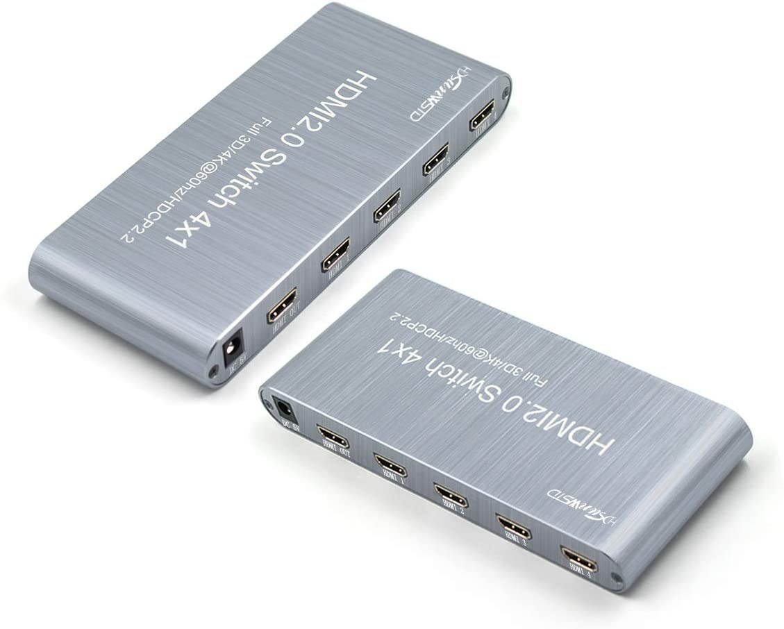 4x1 HDMI 2.0 Matrix Switch 4 in 1 Out HDMI Switcher Splitter 4K, HDMI 1.4,HDCP2.2, 1080P Compatible with PS3 PS4 Roku Blu-Ray Player HDTV - 4 Input to 1 Outputs