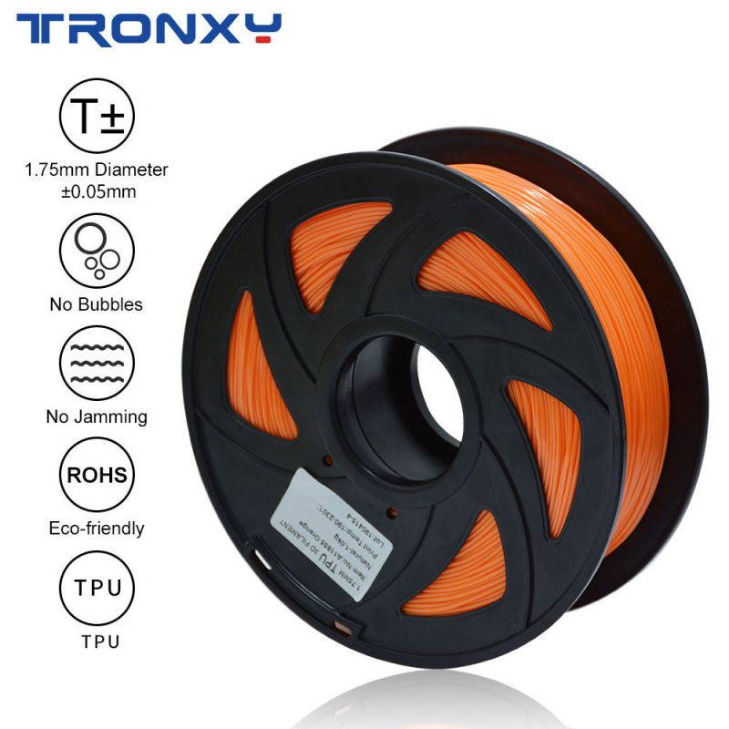 TRONXY 3D flexible orange TPU filament 1.75 mm, 2.2 pounds (1KG) Material: TPU, hardness 95A