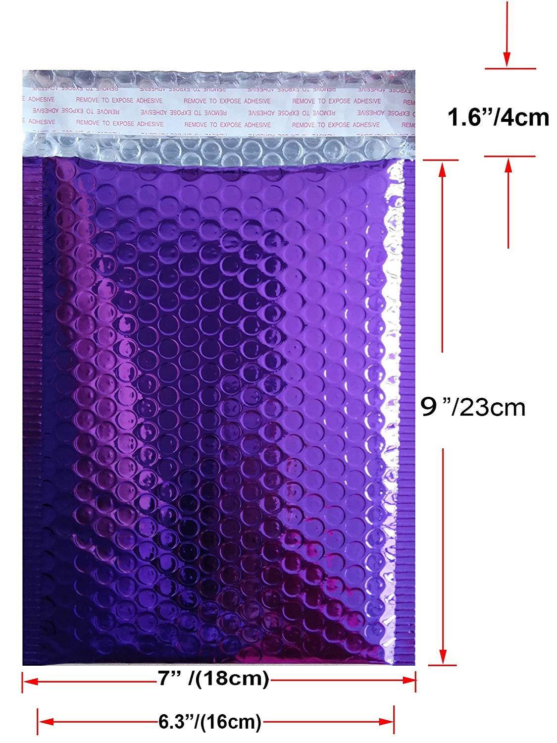 HOSL 10 Pack Metallic Padded Bubble Mailers 7" x 9" +1.6" (18cm x 23cm +4cm)(outer) Purple
