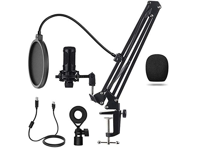 Condenser Microphone, Intelligent Noise Reduction Cardioid Computer Mic Kit with Adjustable Scissor Arm, Shock Mount, Pop Filter for Recording, Podcasting, Voice Over, Home Studio, YouTube