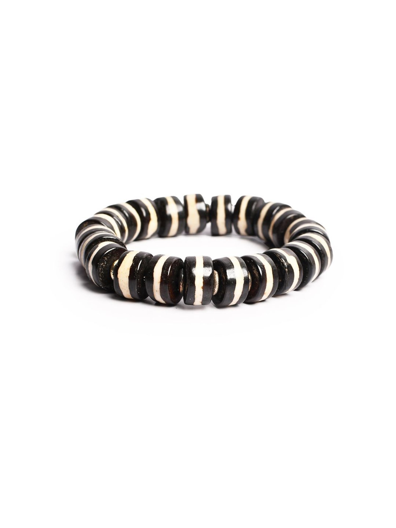 IMLI STREET Black & White Artificial Beaded Stretchable Bracelet for Women