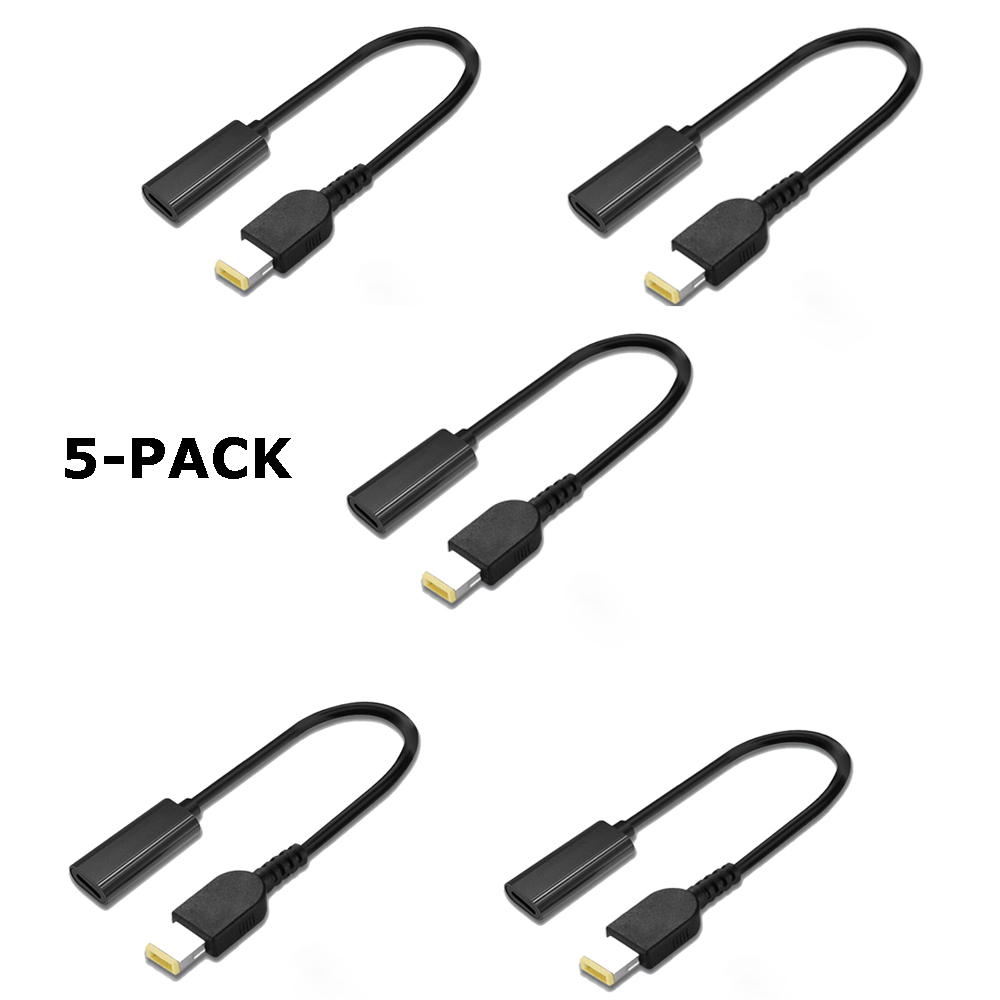 5-Pack USB-C Type C (Female) to Lenovo Laptops Slim Square Connector Plug Converter Cable DC Tip Jack