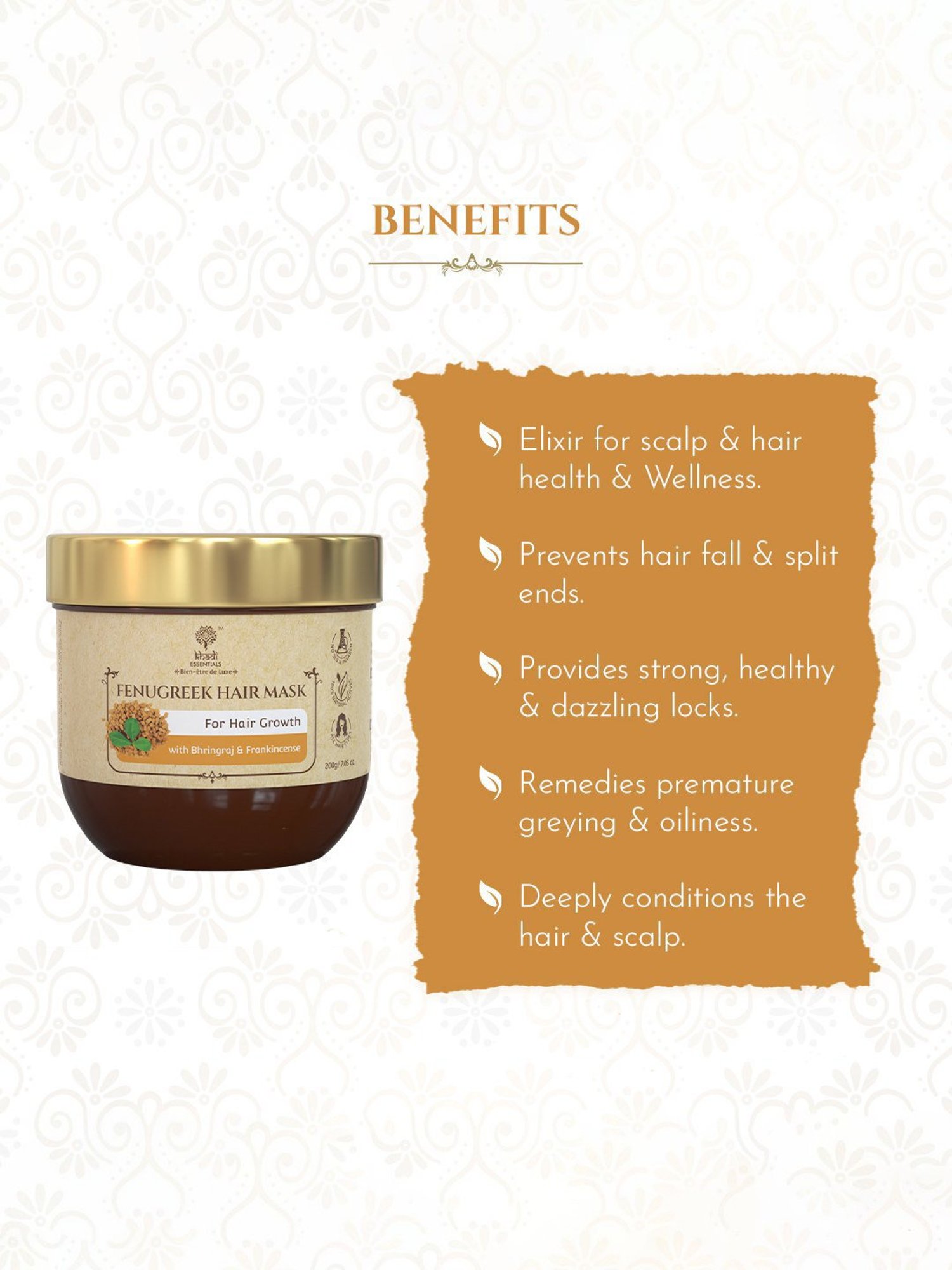 Khadi Essentials Fenugreek Hair Mask with Bhringraj & Frankincense for Hair Growth - 200 gm