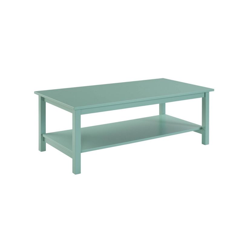 1 Open Shelf Wooden Coffee Table with Block Legs Teal Blue - Benzara