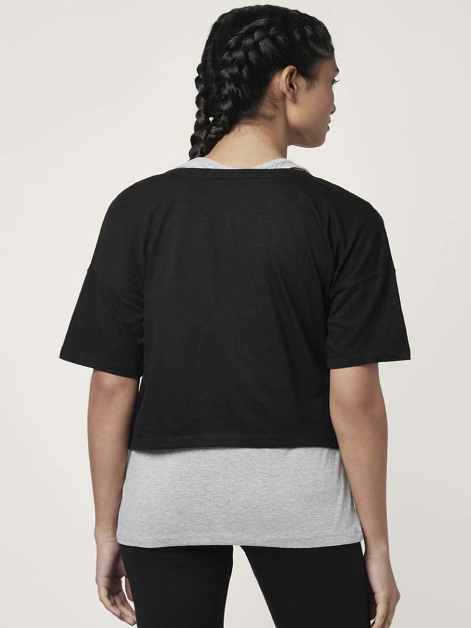 Ajile by Pantaloons Black & Grey Cotton Graphic Print Sports Top With Tank Top