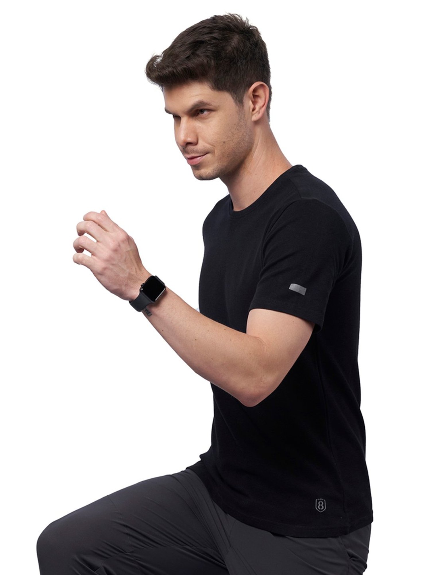 DOMIN8 Men Breathable Soft Cotton Anti Odor Black Training Sports T-Shirt