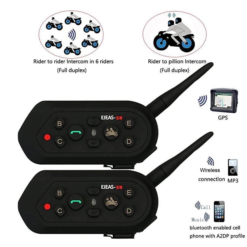 E6 Bluetooth Motorcycle Helmet Intercom Headset 1200M Motorbike Interphone Headphone 6 Riders System for Riding1pcs