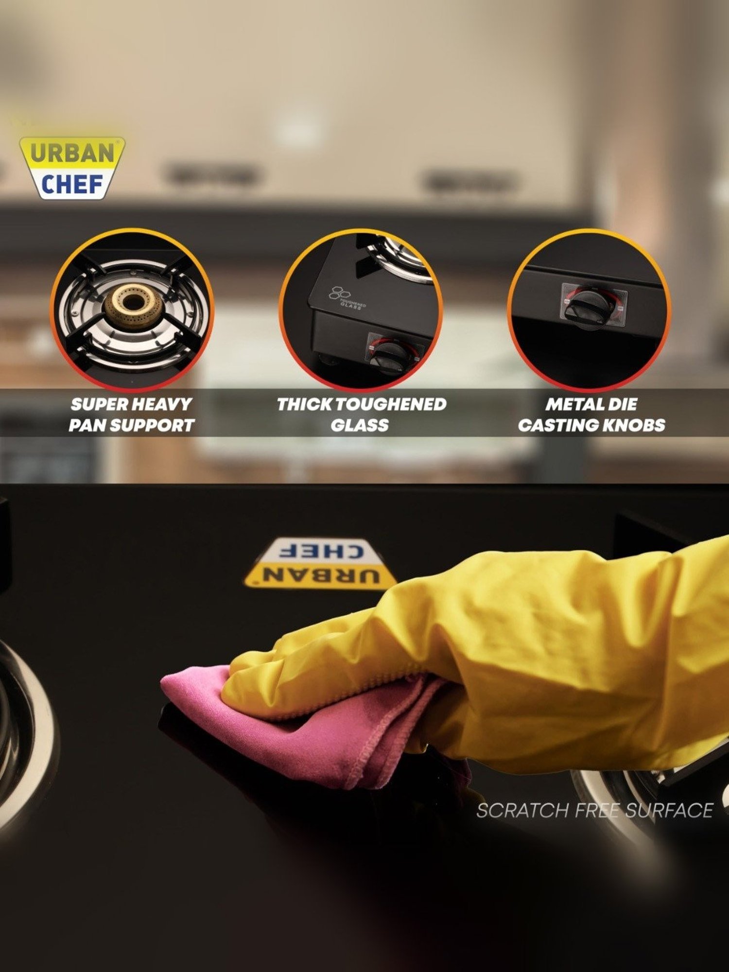 Urban Chef Gas Stove with 2 Burners ( Black )