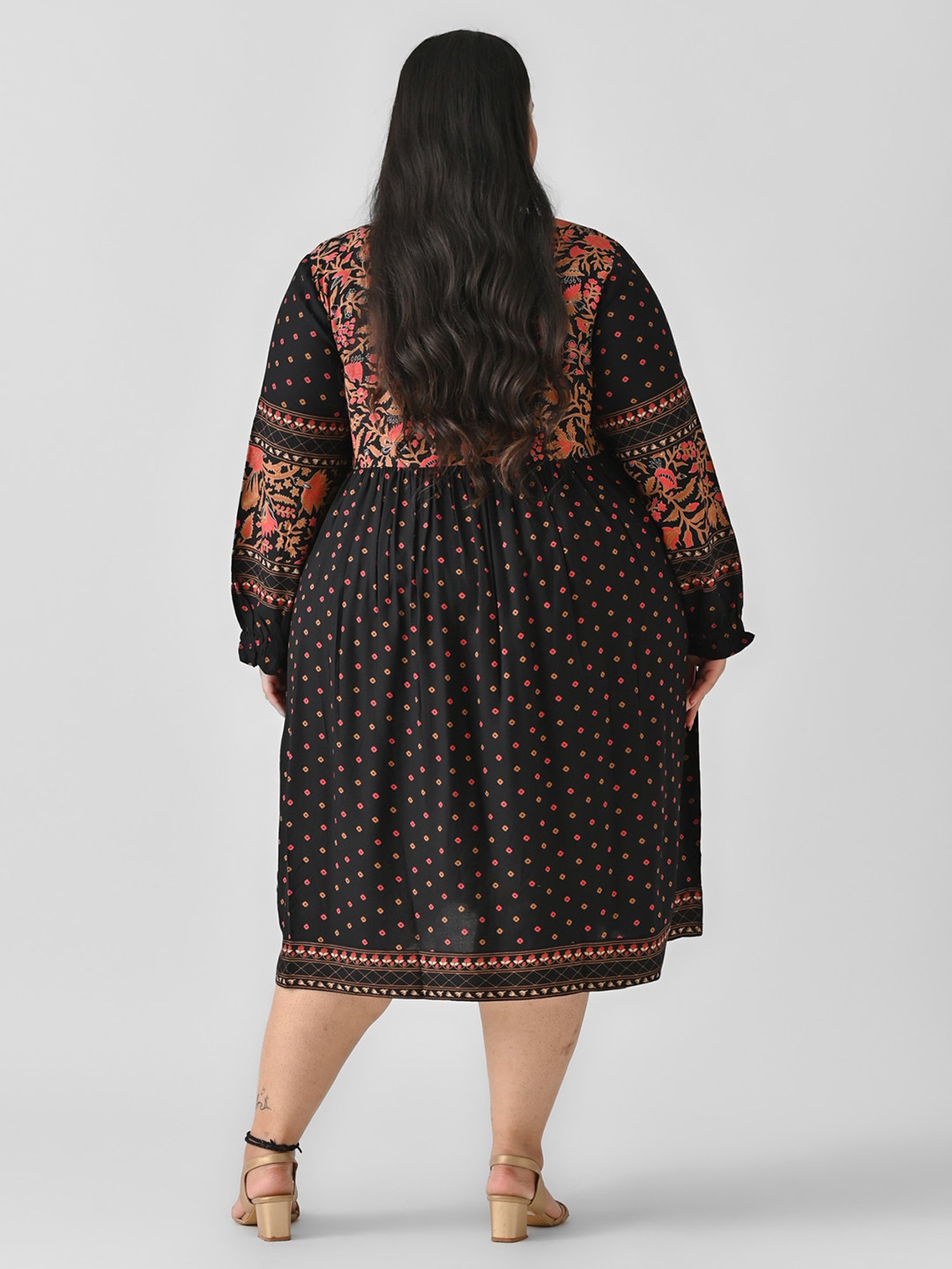 Rustorange Black Printed Ethnic Dress