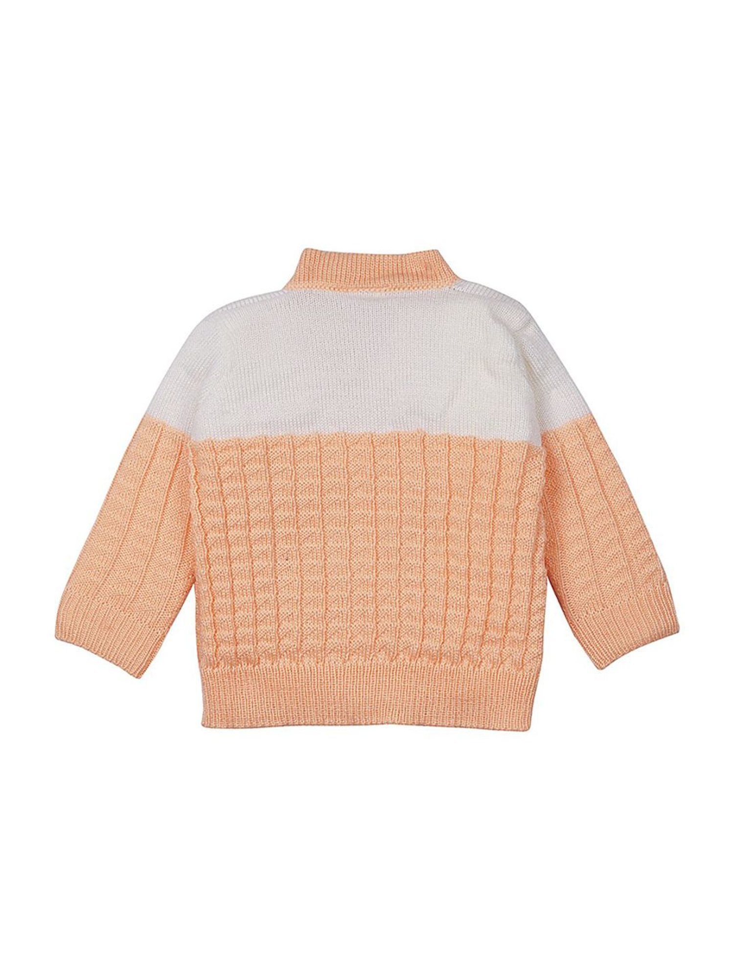 Little Angels Kids Peach & White Textured Pattern Full Sleeves Sweater Set
