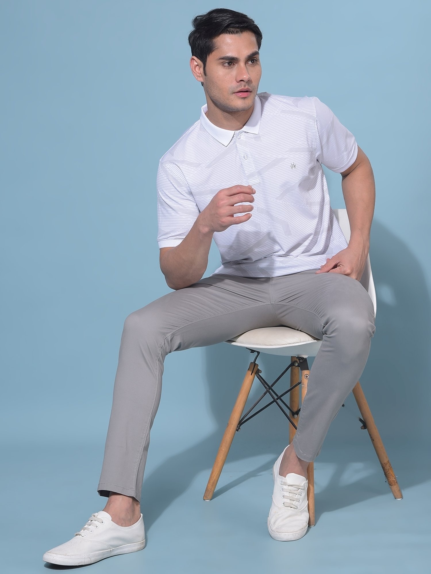 Crimsoune Club White Slim Fit Printed Polo T-Shirt