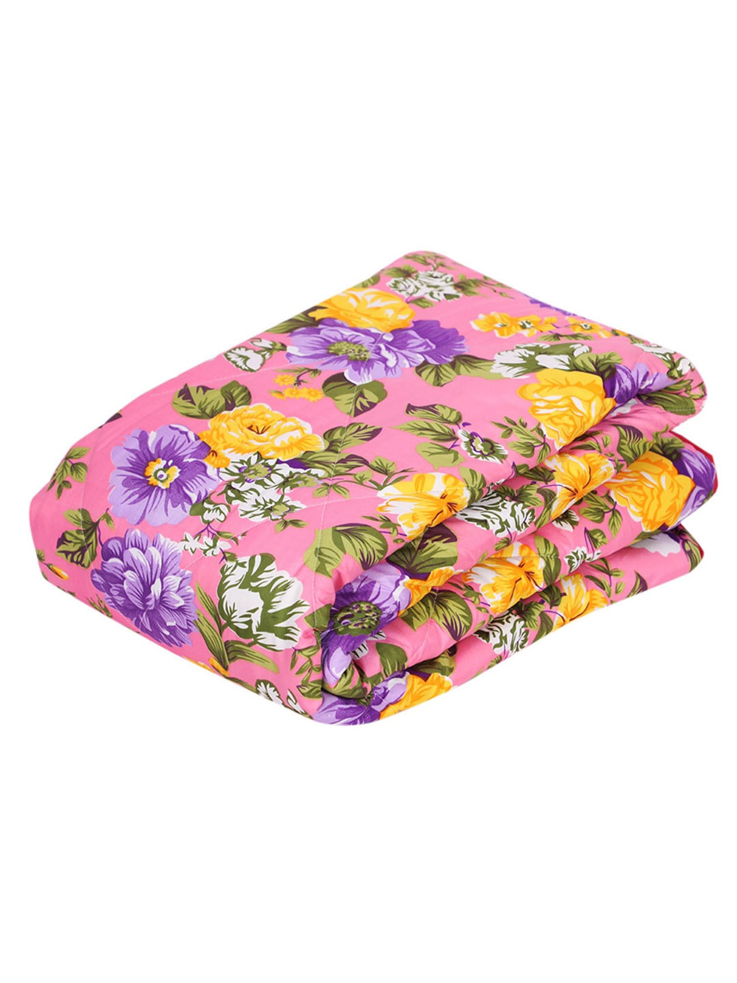 Romee Pink Polyester Floral Blankets Quilts and Dohars