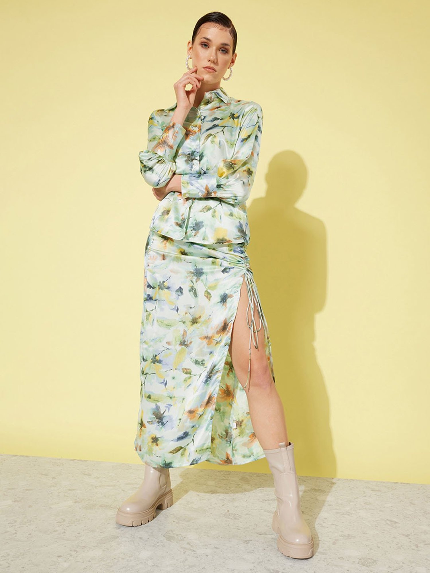 Anvi Be Yourself Green Printed A-Line Skirt