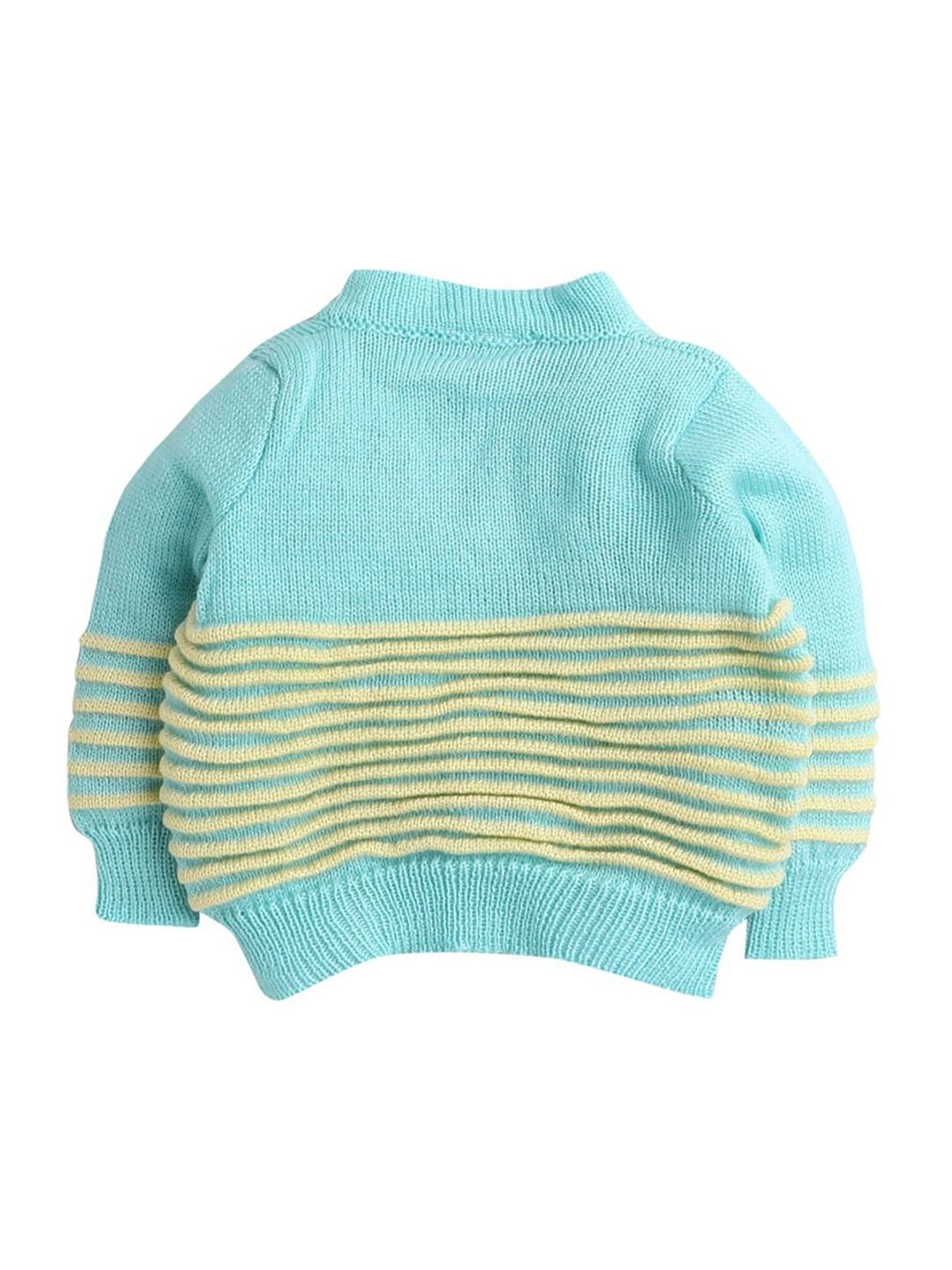 Little Angels Kids Green & Yellow Striped Full Sleeves Sweater Set