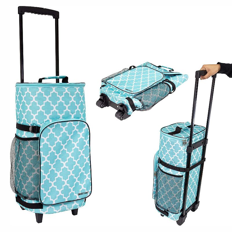 dbest products Ultra Compact Extended Insulated 45 Can Smart Cart Rolling Cooler with Heavy Duty Wheels and Telescoping Handle, Blue Moroccan Tile