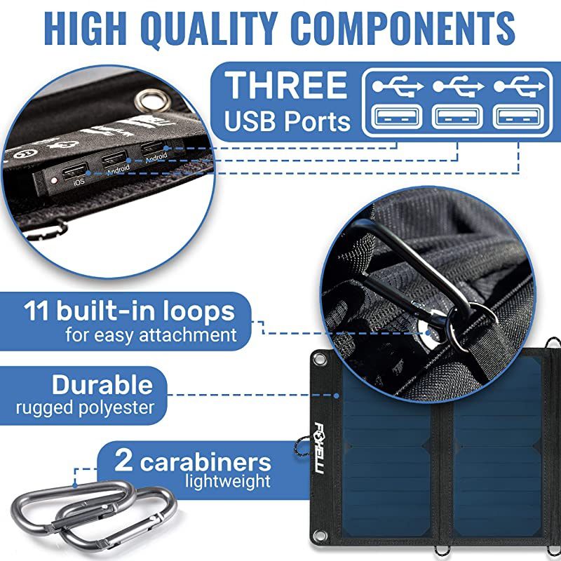 Triple USB Solar Charger 21W Portable Solar Panel Phone Charger for iPhone amp Android Smartphones iPads Android Tablets Power Banks amp More Foldable Solar Panel for Camping amp Outdoors