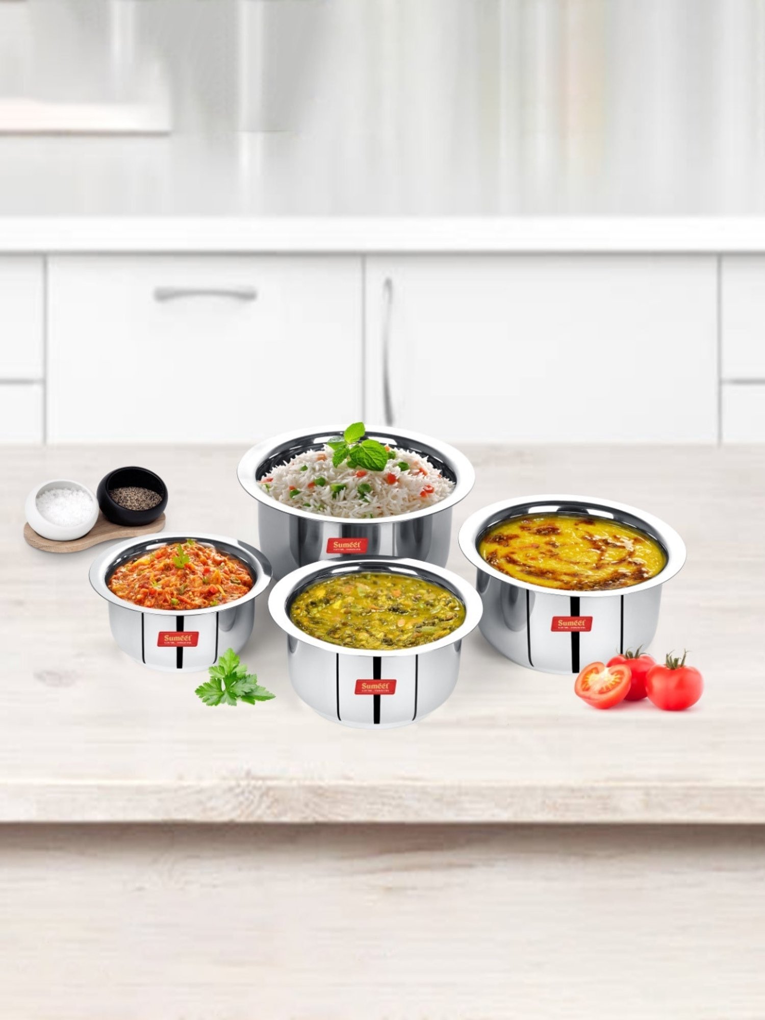 Sumeet S.S.Flat Bottom Induction&Gas Stove Friendly Tope Set of 4Pc(370ML,550ML,800ML,1100ML)