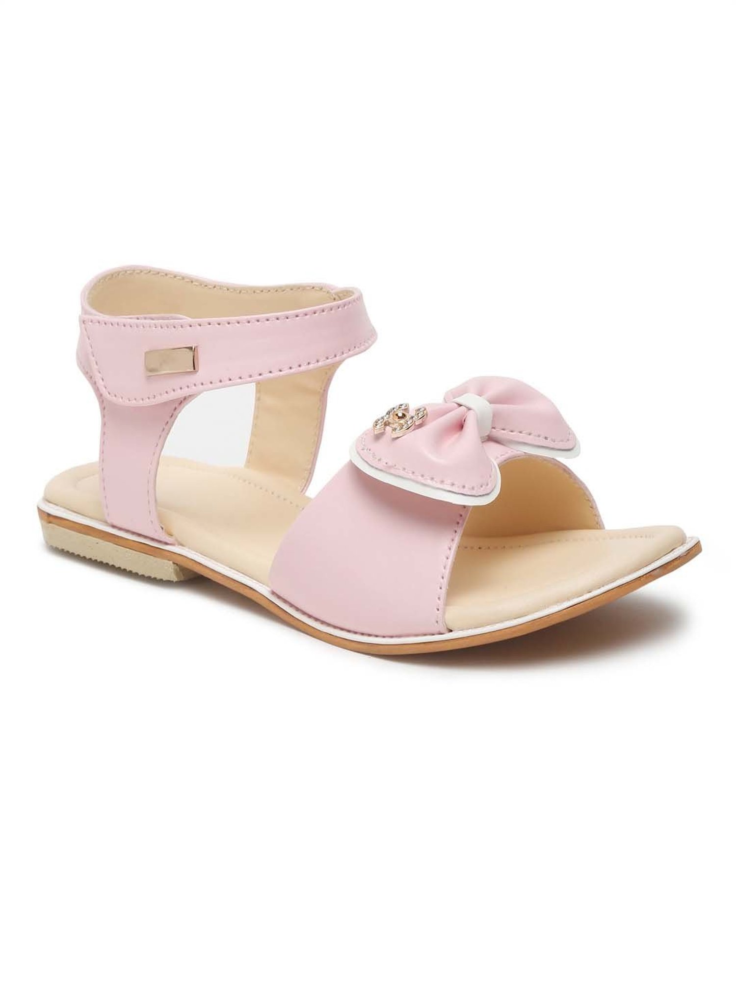 Tiny Bugs Kids Pink Bow Embellished Ankle Strap Sandals