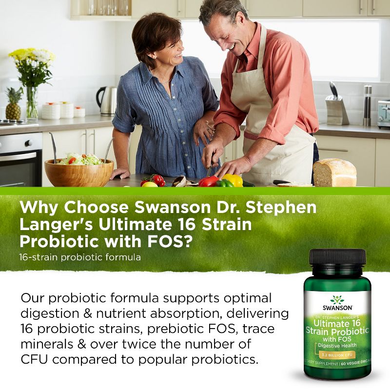 Swanson Dr. Stephen Langer's Ultimate 16 Strain Probiotic with Prebiotic Fos Vegetable Capsules, 3.2 Billion Cfu, 60 Count.