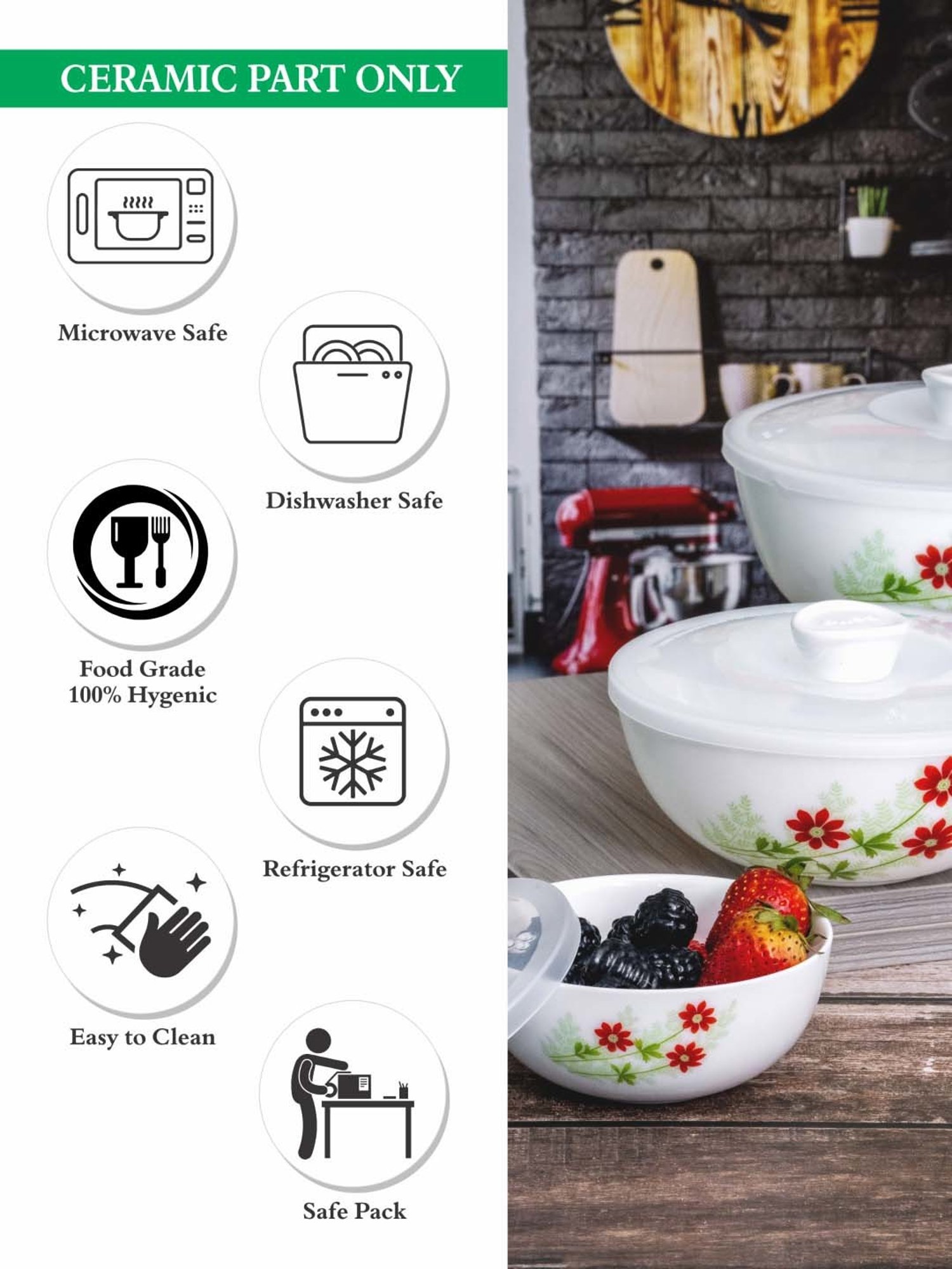 HAZEL Silver Stainless Steel Mixing Bowl - Set of 3 (2.1L)