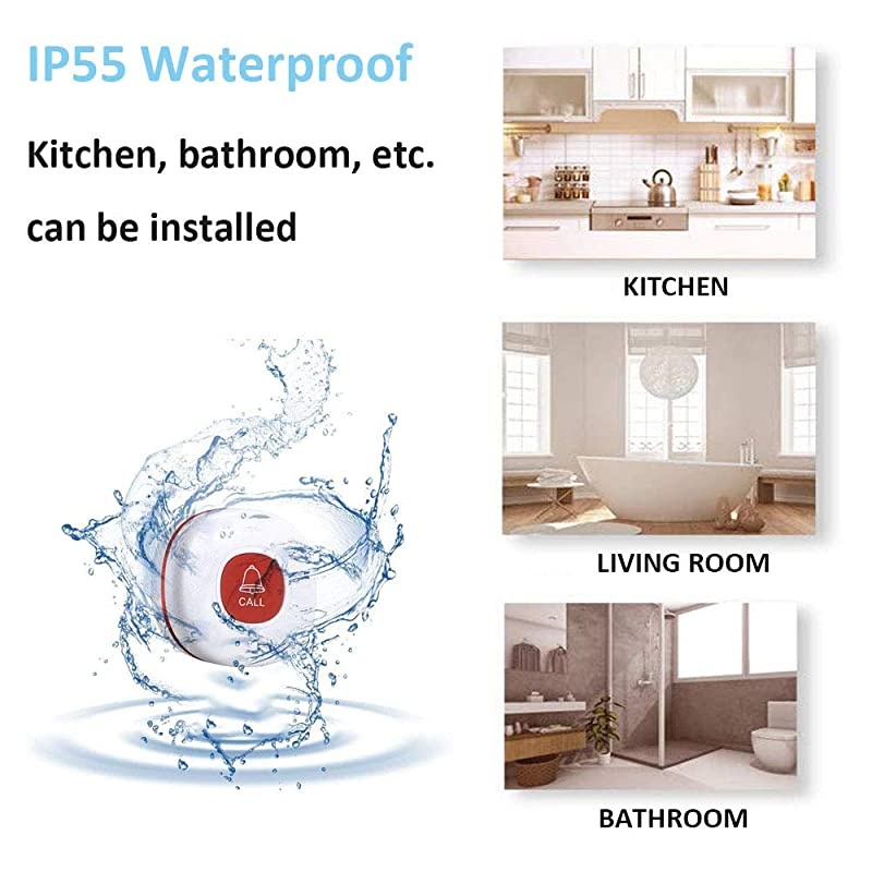 Wireless Portable Caregiver Pager/Emergency Call Button Bell/Panic Alarm System/Personal Calling Alert Help/Safety Alarm for Elderly Senior Patient Home 1 Receiver+2Call Button