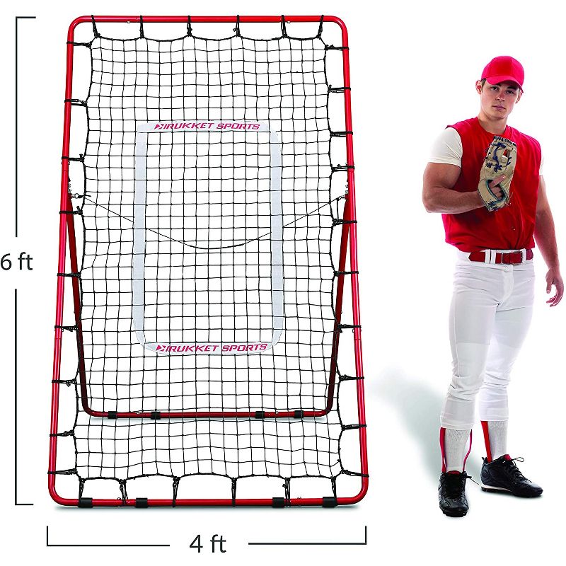 Rukket Sports Adjustable Pitch Back Baseball and Softball Rebounder Practice Throwing Net Screen, Red