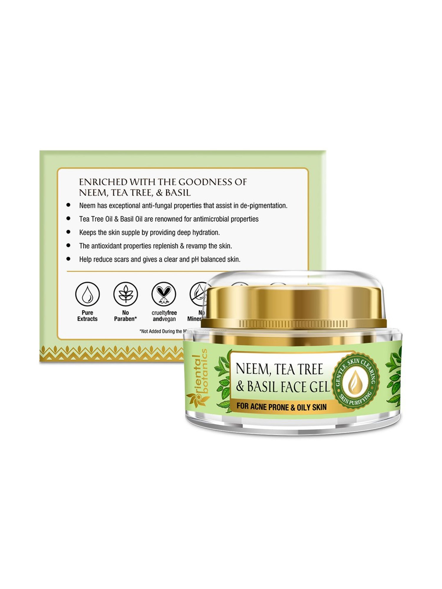 Oriental Botanics Neem, Tea Tree & Basil Anti Acne Night Gel Cream for Oily Skin - 50 gm