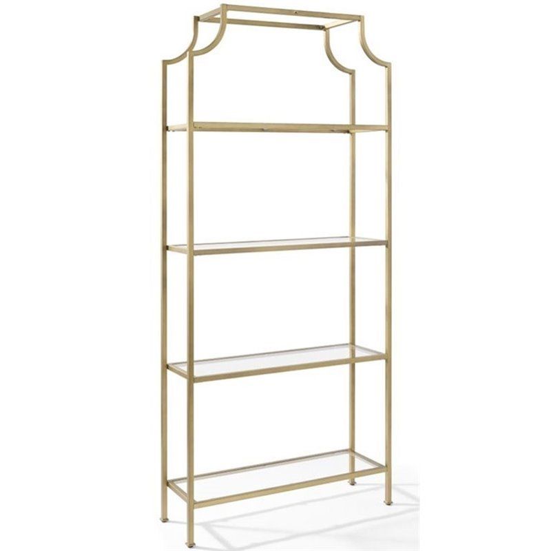 Metal Glass Bookcase in Antique Gold - Pemberly Row