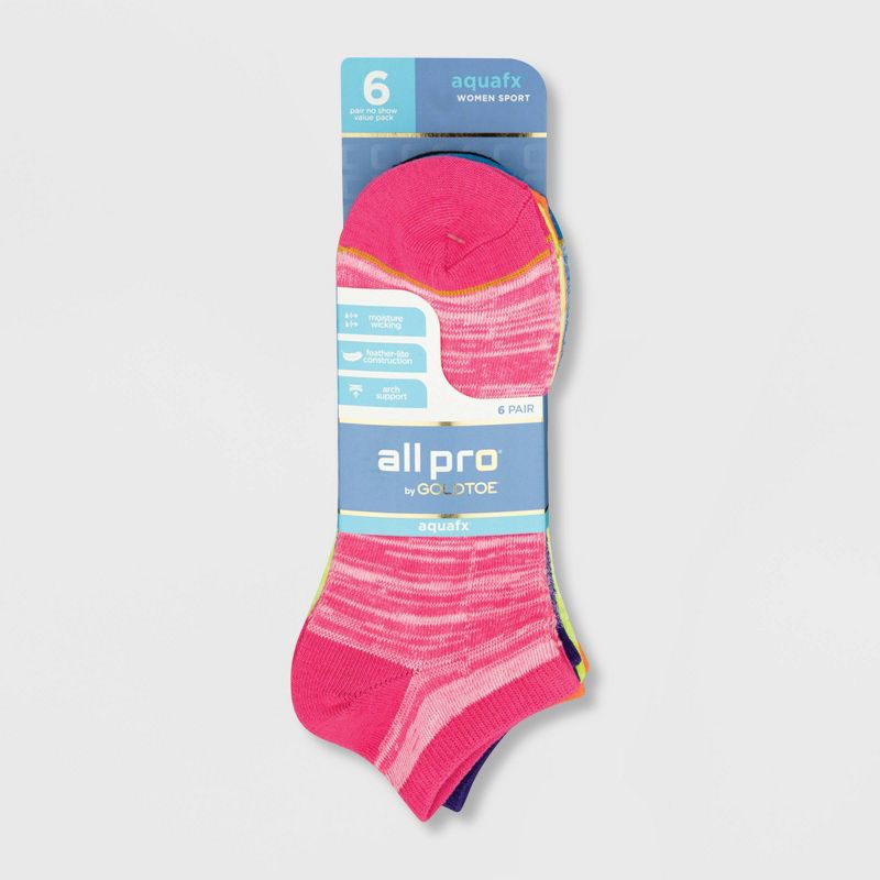 All Pro Women's Lightweight 6pk No Show Athletic Socks - Assorted Colors 4-10