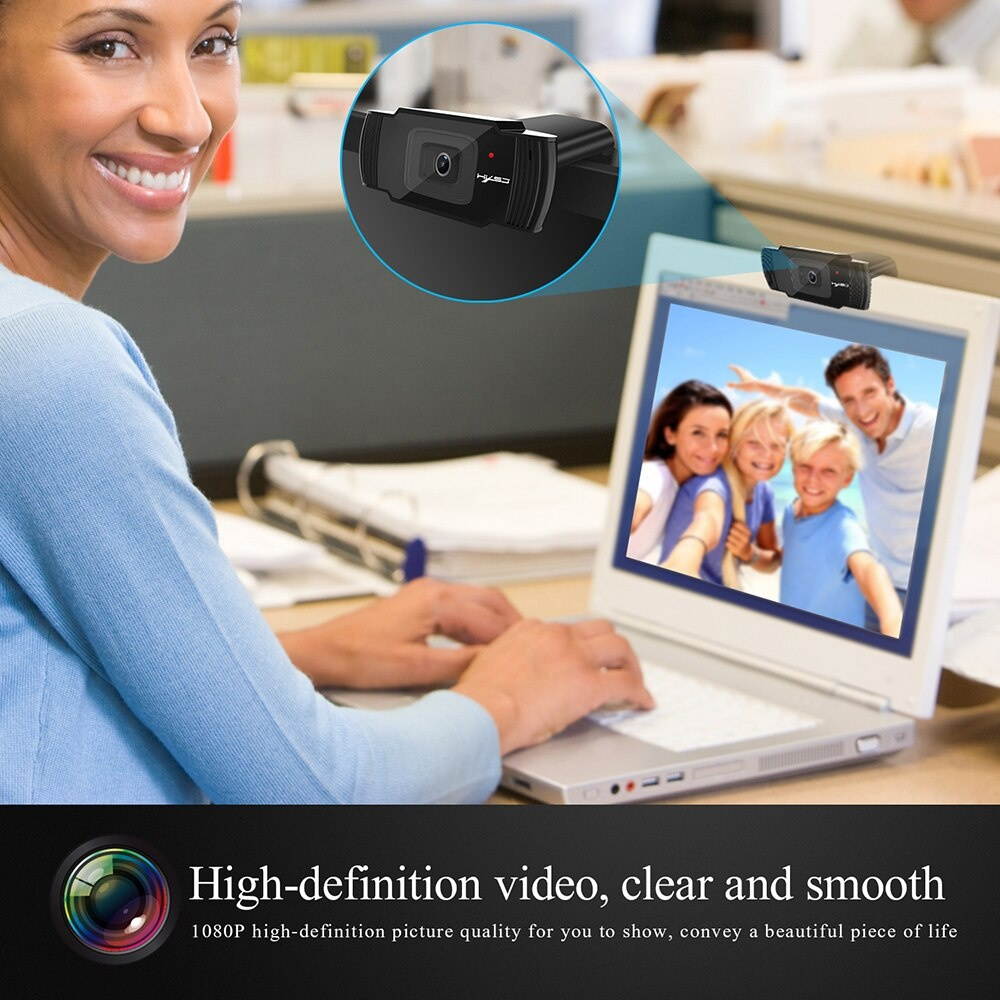 Webcam 1080P Computer Camera with Privacy Cover USB Connection Built-in Noise-reduction Microphone for Live Video