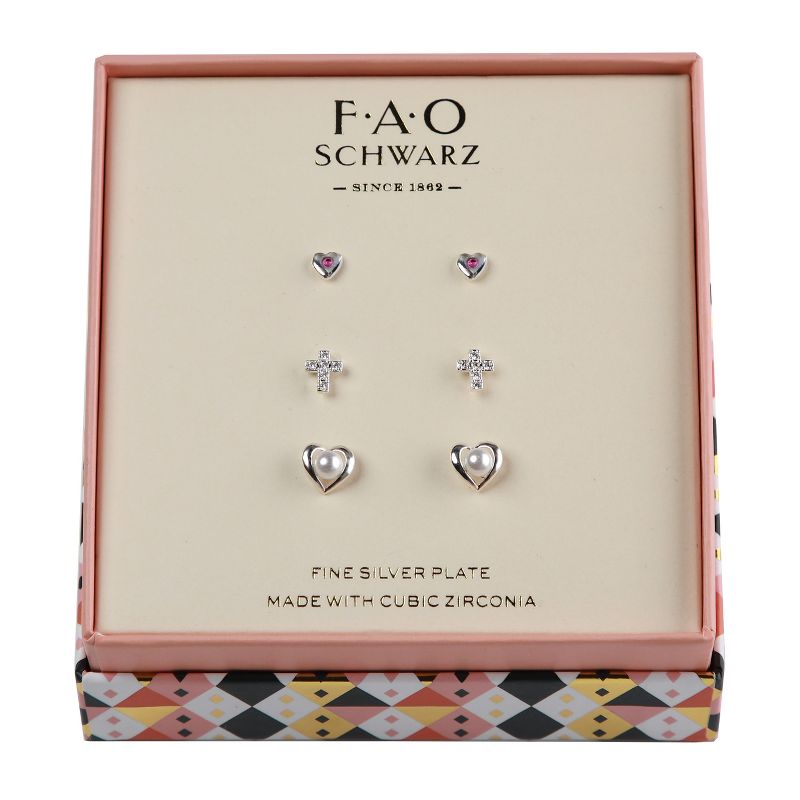 FAO Schwarz Heart and Cross Trio Earring Set