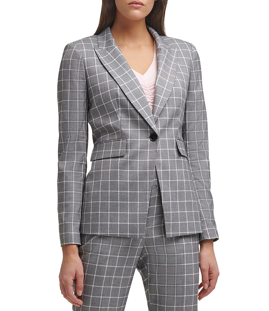 Kasper Glen Plaid Notch Lapel Two Button Front Pocket Jacket