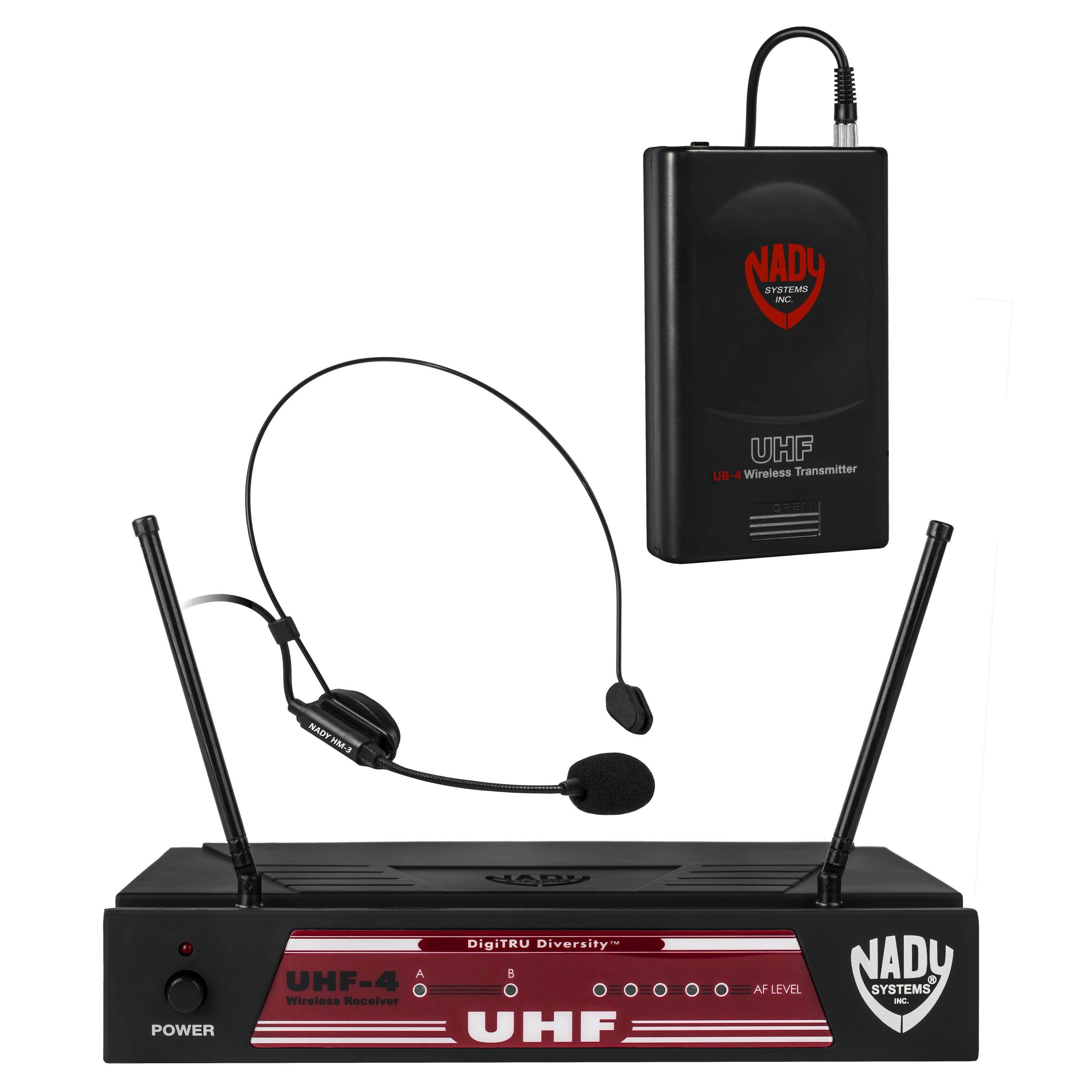 Nady UHF-4 Wireless Headset + Lapel / Lavalier Microphone System with True Diversity &ndash; 2 Microphone Bundle (HM-3 + LM-14)