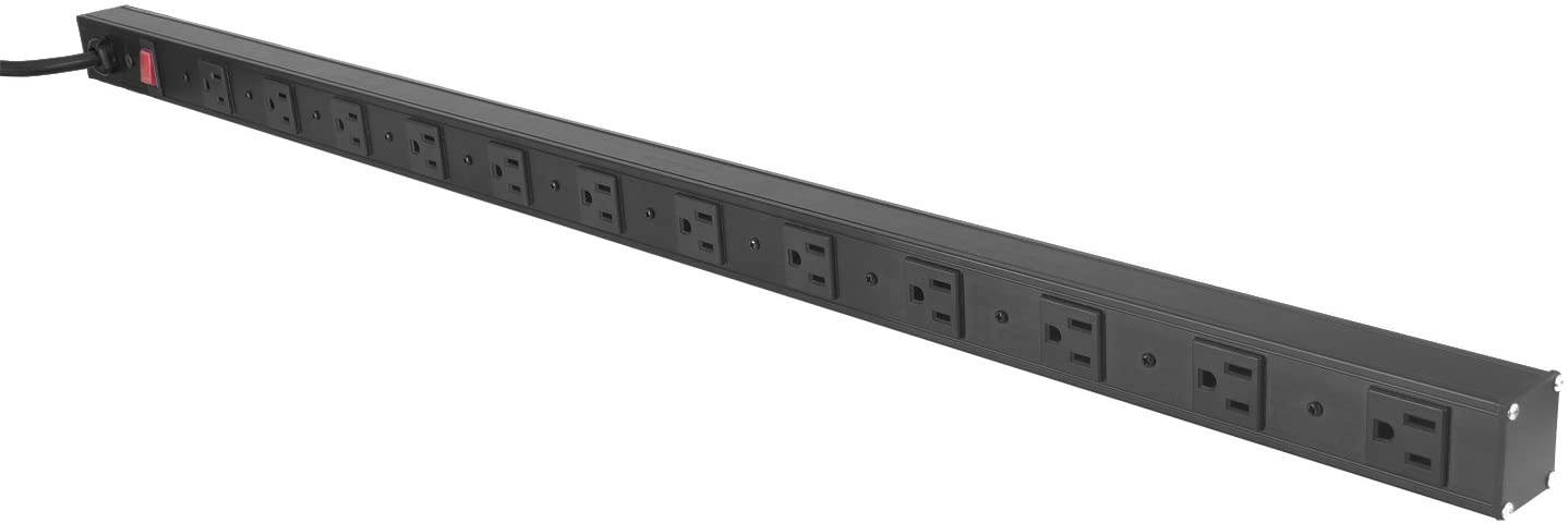BESTTEN Wide-Spaced 12-Outlet Metal Power Strip Surge Protector, 15-Foot Ultra Long Extension Cord, 15A/125V/1875W, 600 Joules, ETL Listed, Black