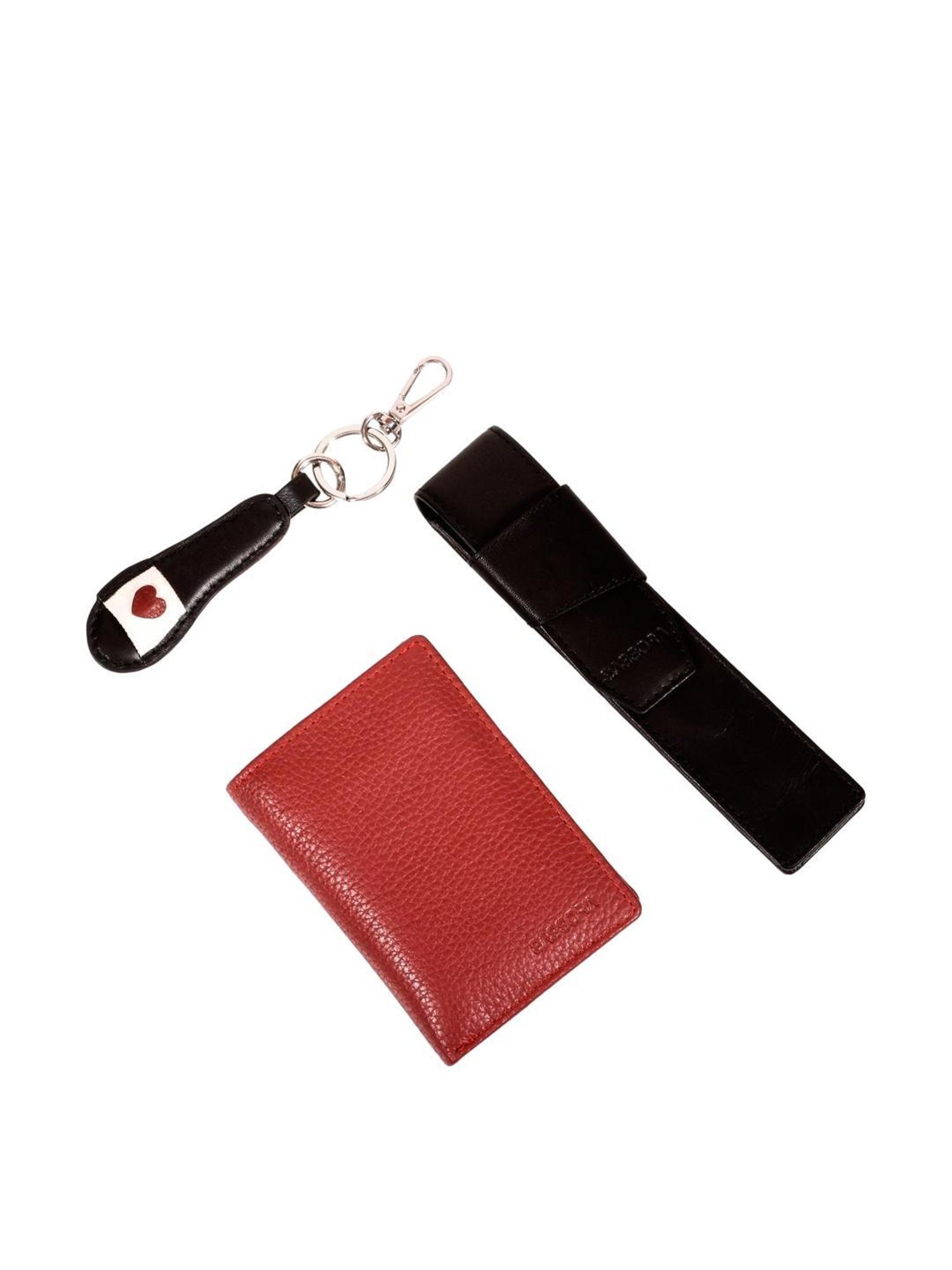 SASSORA Red & Black Solid Wallet, Keychain & Pencase Combo Set