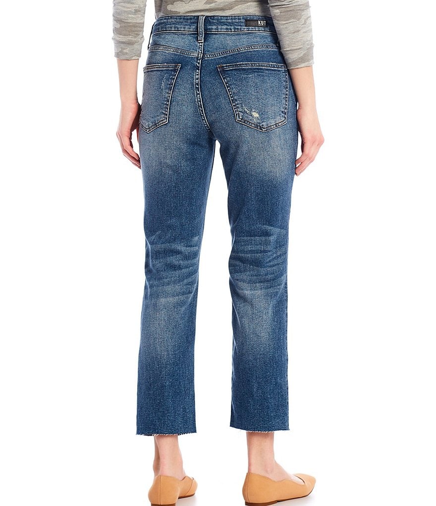 KUT from the Kloth Rachel Mom Destruction Detail Raw Hem Crop Jeans