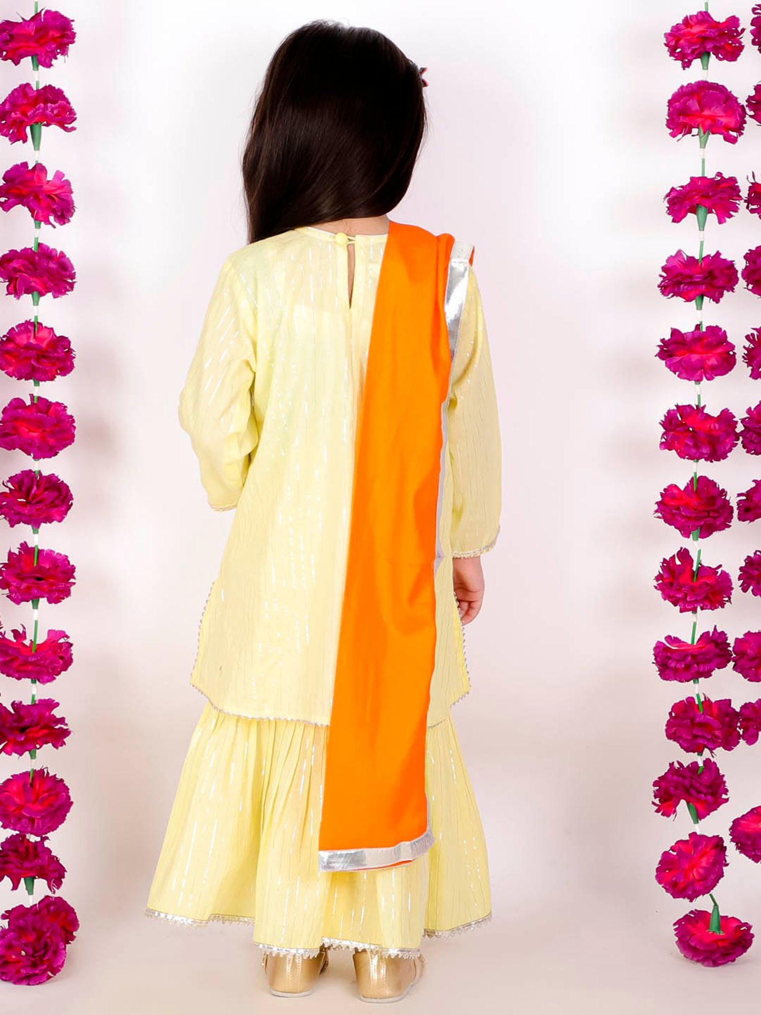 Little Bansi Kids Yellow Striped Kurta, Sharara with Dupatta