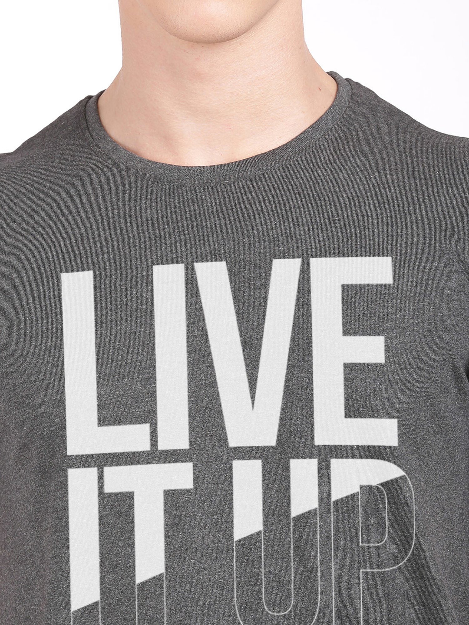 BLACK RADIO Charcoal Slim Fit Printed Cotton Crew T-Shirt