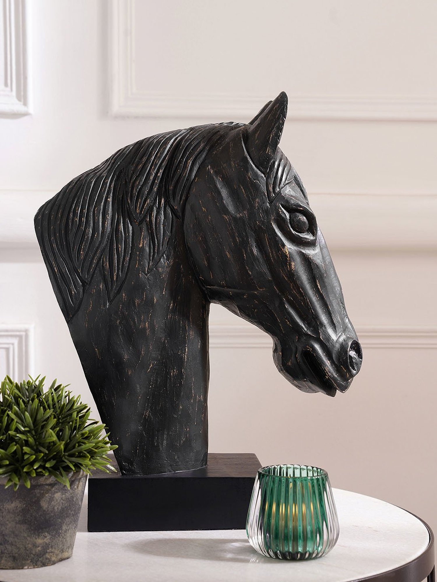 Pure Home and Living Black Wood Horse Head Figurine