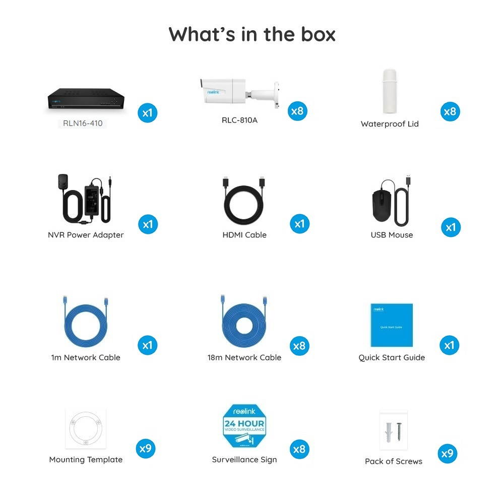 Reolink 16CH 4K Security Camera System, 8pcs 8MP Smart Person/Vehicle Detection Wired Outdoor Audio PoE IP Cameras,16CH 3TB HDD NVR for 24/7 Recording, RLK16-810B8-A