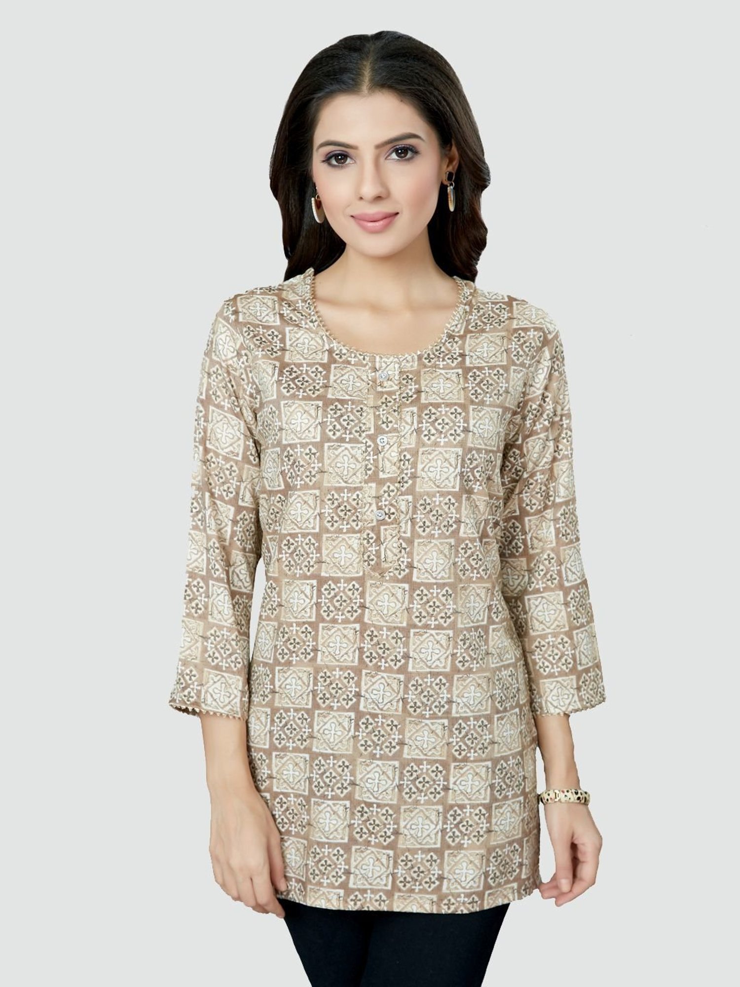 Saree Swarg Beige Printed Tunic