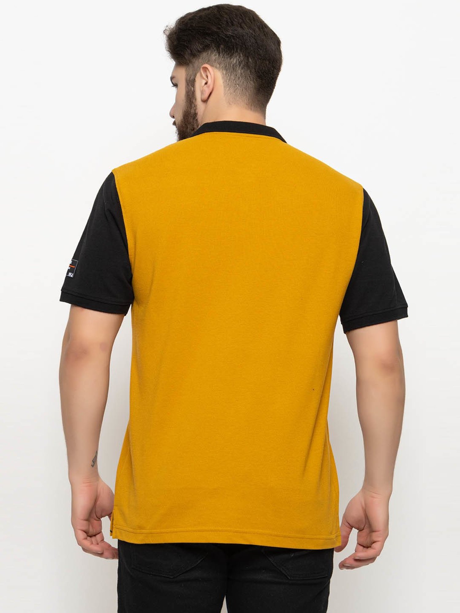 Club York Mustard & Black Regular Fit Printed Polo T-Shirt
