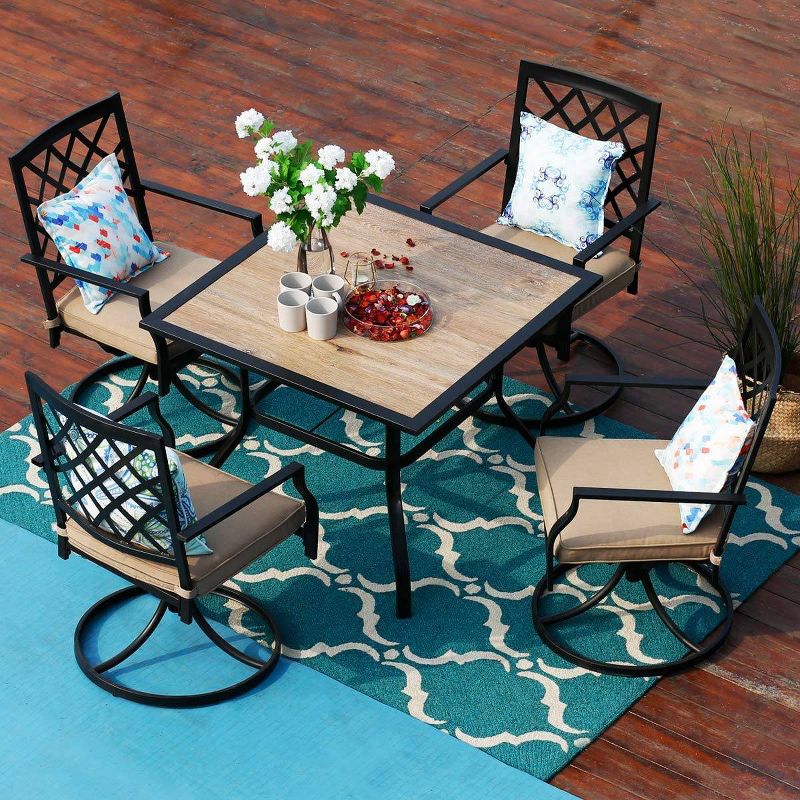 5pc Patio Set with Square Dining Table & Swivel Chairs - Captiva Designs